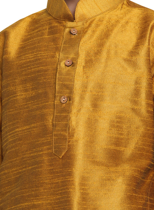 Vastramay Cotton Silk Blend Mustard color Baap Beta Kurta Pyjama Set